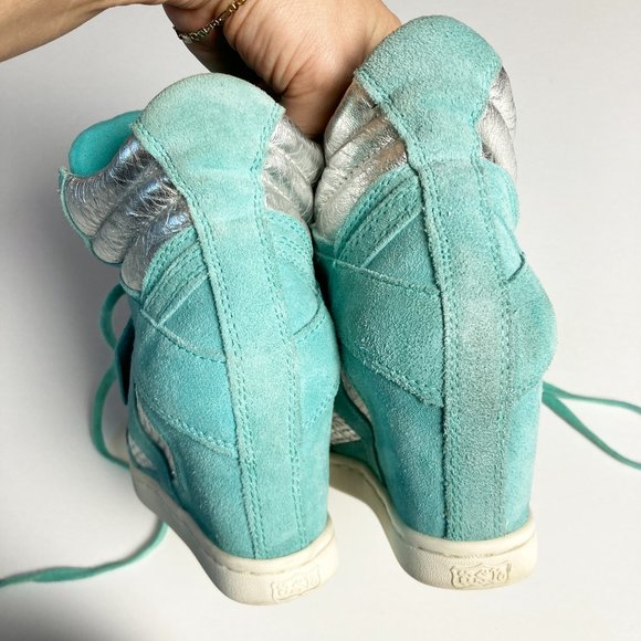 ASH Bea High-Top Wedge Sneaker in blue & silver suede leather - Picture 4 of 11